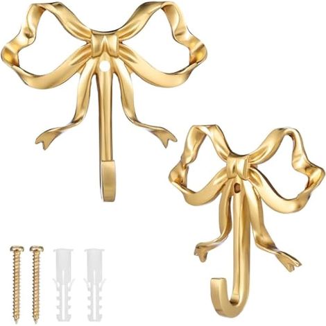 Gadpiparty Lot de 2 crochets muraux décoratifs en forme de nœud - Crochets en laiton pour la maison, la chambre à coucher, la salle de bain, le bureau, l'extérieur (6,7 cm) (1/5)