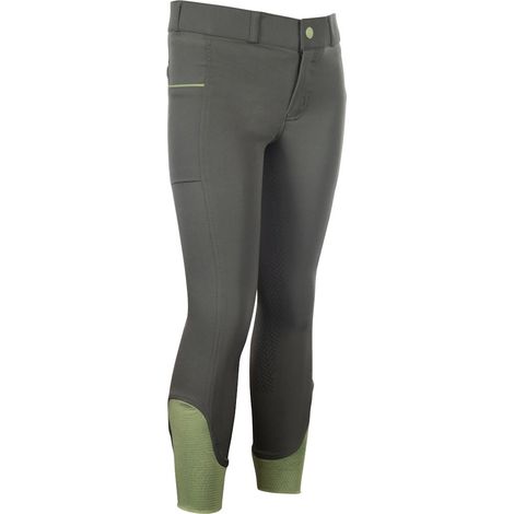 9/11 anni, grigio verde: Pantaloni da bambina per equitazione modello Claire full grip con caviglia in rete (1/5)