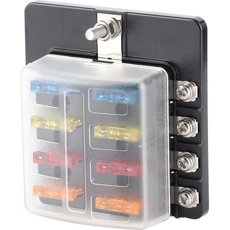 Boîte à fusibles à bornes à écrou à 8 positions avec porte-fusible à lames et indicateur LED, adaptée aux applications automobiles et marines. (1/5)