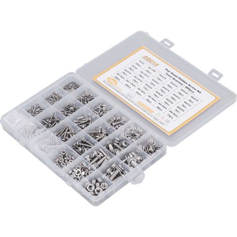 Kit 480 pièces vis tête bombée cruciforme inox 304, assortiment vis écrous rondelles M2 M2.5 M3 M4 M5 M6 (1/5)