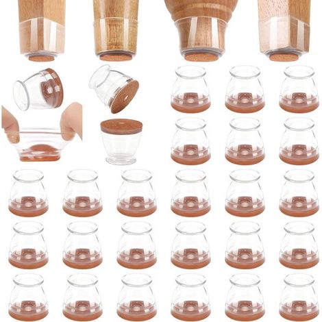 Embouts de pieds de chaise ronds 24 pièces – Protections en feutre antidérapantes Ø16-22 mm – Embouts transparents pour pieds de meubles et protection du sol (1/5)