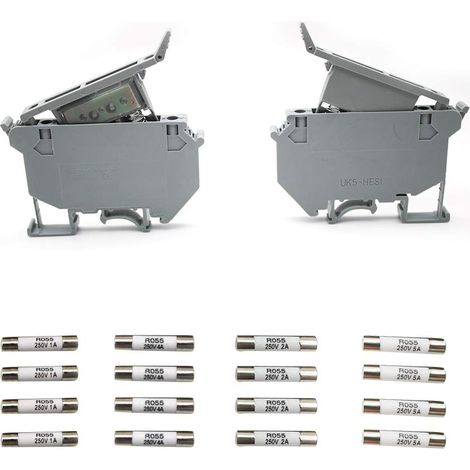 2 x DIN Rail Fuse Holder, Fuse Terminal 220V AC with Fuses (1/5)