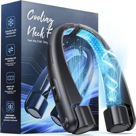 Ventilateur Portable de Cou Climatiseur Mobile avec Plaques Rafraîchissantes, 6000mAh USB Rechargeable, Affichage LED, Réglage de la Vitesse de 1 à 100, Sorties d'air Réglables, pour Bureau Voyage (1/5)