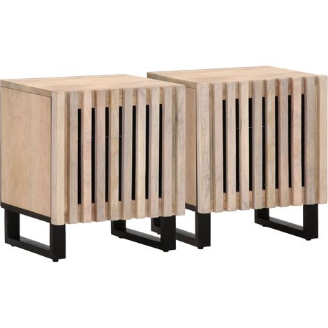 Juego de 2 mesitas de noche con compartimento con puerta 40 x 34 x 46 cm madera maciza de mango blanqueada y acero DEC034797 (1/5)