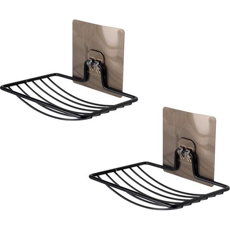 Porte-savon robuste, lot de 2, porte-savon/éponge mural auto-adhésif en acier inoxydable, étagère de rangement pour la maison, la cuisine, la salle de bain et la douche. (1/5)