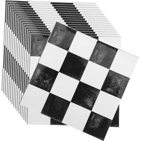 Autocollants carreaux mosaïque lot de 30 résistants à la chaleur étanches décoration pour cuisine et salle de bain couleur noir et blanc 20 x 20 cm (1/5)