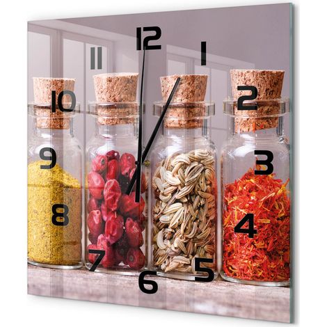 Grande Horloge Murale Carrée Chambre Silencieuse en Verre Sans Tic-Tac Design Moderne Épices colorées 60x60 cm (1/5)