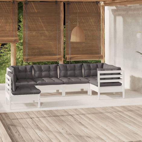 Muebles de jardín 6 pzas con cojines blanco madera de pino vidaXL (1/5)