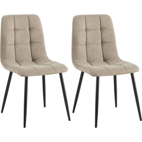 Lot de 2 chaises de salle à manger coutures décoratives carrées en velours côtelé taupe et métal noir 100007545