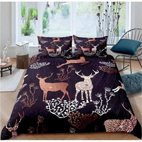 Housse De Couette 140X200 Cm Parure De Lit Adulte 3D Dessin Animé Animal Renne,Microfibre avec Fermeture Éclair,2 Taies - IKZ (1/4)