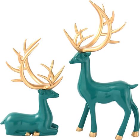Ornement En Résine - Couple De Cerfs - Décoration Intérieure Pour Salon Chambre Bureau Étagère - Lot De 2