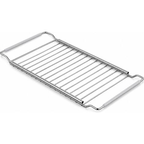 Égouttoir à vaisselle extensible en inox au dessus de l'évier, réglable de 40 à 65 cm, largeur 20 cm, égouttoir en inox pour vaisselle, légumes et poêles chaudes en cuisine (1/5)
