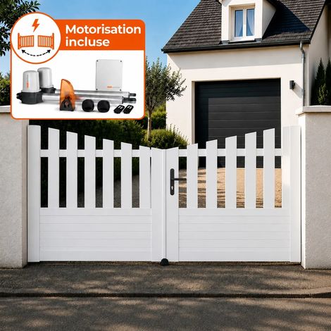 Portail battant électrique PVC blanc avec moteur Sentinel H 145 x L 300 ALENÇON INCURVÉ (1/5)