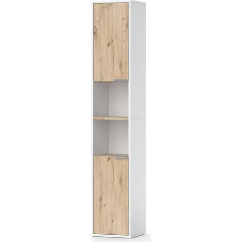 Meuble de rangement de salle de bain Henri, Blanc, 30 x 165 cm avec portes, et compartiments ouverts, Vicco