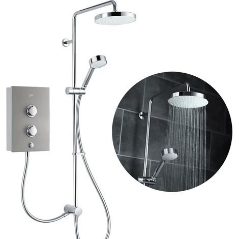Mira Decor Dual 10.8kW Warm Silver Electric Shower + Diverter to Rainshower (1/4)