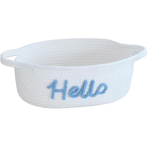 Panier de rangement tressé corde coton avec poignées salle de bain bohème étagère papier toilette 30x20 cm blanc bleu (1/5)