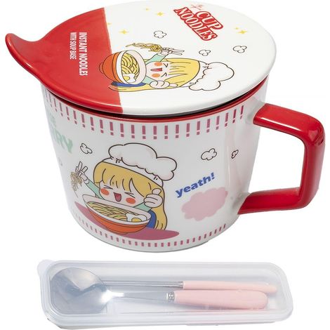BOL à NOUILLES DESIGN KAWAII - ROUGE - 950 ML - Avec Set de Couverts (1/5)