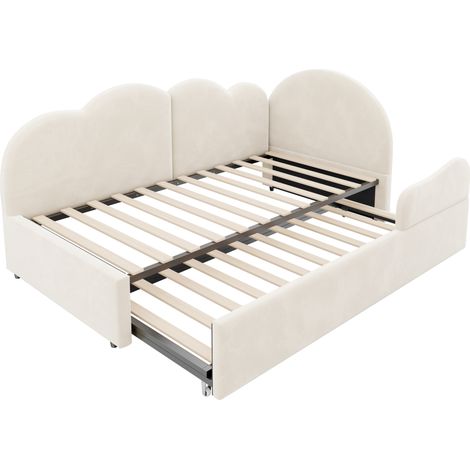 Letto imbottito a L in velluto beige 90 x 200 + 90 x 190 HOMVRA (1/5)