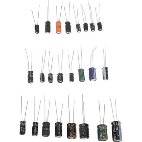 Kit 500 pièces condensateurs électrolytiques 0.1uF-1000uF 16V-50V 24 valeurs, assortiment aluminium radiaux pour bricolage et réparation électronique (1/5)