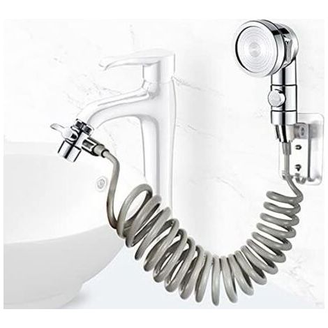 Ensemble Pommeau Douche pour Lavabo, Douchette de Salle de Bain, Tuyau Télescopique, Parfait pour Laver les Cheveux ou Nettoyer le Lavabo (Robinet pas Inclu) (Argent) Cisea (1/5)