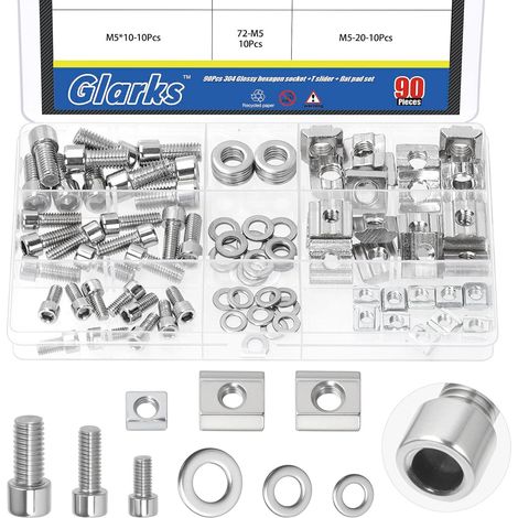 30 ensembles M5/M6/M8 Hex Socket Cap vis avec écrou à fente en T et kits de rondelles, Boulon de prise hexagonale en acier inoxydable, Vides de machine d'entraînement de prise Allen (1/5)