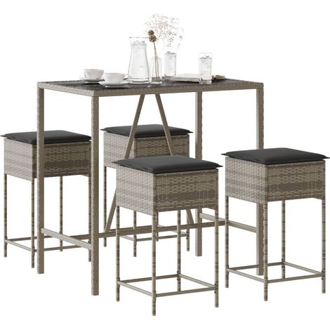 5-tlg. Gartenbar-Set mit Kissen Grau Poly Rattan (1/5)