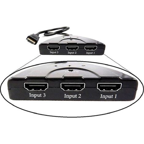 Câble commutateur/répartiteur HDMI à 3 ports, prend en charge le commutateur/hub multicanal 4K2K 2160P, compatible avec les téléviseurs LCD HD, PS et plus encore. (1/3)