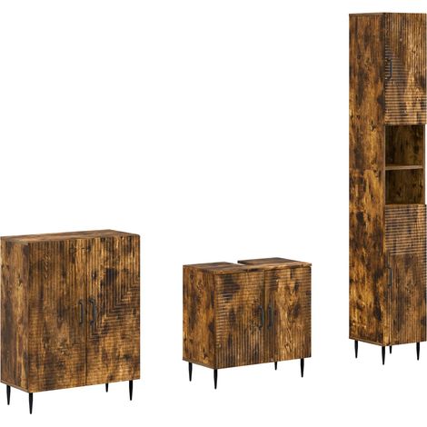 3 Piece Bathroom Cabinet Set HAARLEM Smoked Oak Engineered Wood vidaXL (1/5)