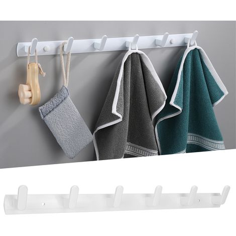 Leichte, wandmontierte Garderobe aus Aluminium mit 6 Haken für Flur, Schlafzimmer und Badezimmer – Modell „Mantelhaken“ in Silber/Weiß (1/5)
