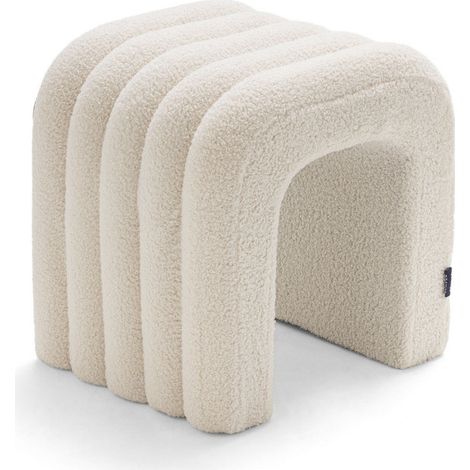 Drawer – Tabouret rembourré en tissu bouclette – Blanc – MDF et bois de pin – Confort scandinave pour salon, cuisine ou bureau