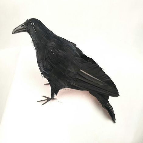 Realistische schwarze Krähe mit Federn, künstlicher Rabe, Deko-Objekt für Halloween-Partys – Schwarz, 16 cm