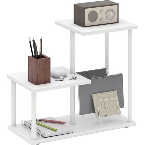 Bibliothèque 3 Niveaux Effet Bois Cadre Métallique Bureau Cuisine 40x20x34,5 cm Blanc Design Moderne et Fonctionnel (1/5)