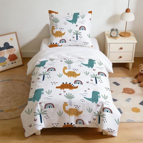 Parure de lit pour enfant - 135 x 200 cm - En microfibre douce - Motif dinosaure - Avec fermeture éclair - Housse de couette et 1 taie d'oreiller de 80 x 80 cm - Cadeau pour garçon (1/5)