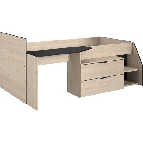 Lit Combine enfant - Decor Chene Jackson et Noir - 90 x190/200 cm - KIM (1/5)