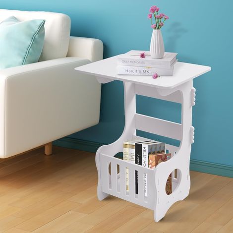 M.J COMFY-LIFE Slim Side Table 3-Tier Storage Table Narrow Bedside Storage Shelves, White Modern Nightstand for Small Spaces Bedroom Living Room Hallway Home Office (Square desktop, White) (1/5)