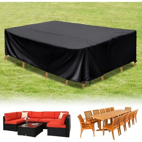 Housse Salon de Jardin 320x210x69cm Housse Table Jardin Protection Bache Table de Jardin Mobilier Extérieur Imperméable Anti-UV Tissu Oxford Noir avec Corde et Boucle Verrouillage (1/5)
