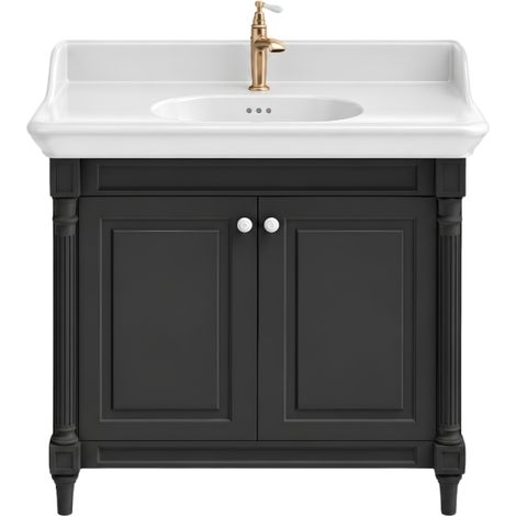 Mueble de baño JACOB DELAFON Cléo 1889 gris intenso + lavabo de 1 orificio + grifo de lavabo dorado (1/5)