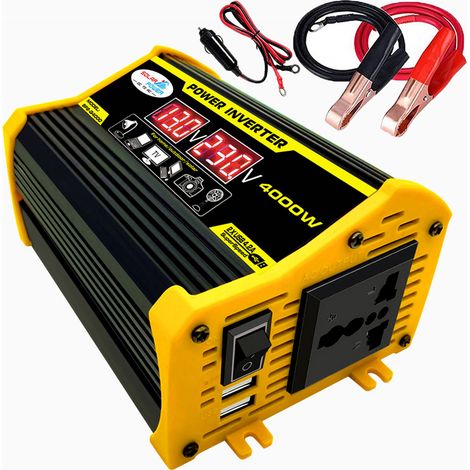 Onduleur portable pour voiture, transformateur DC12 V vers AC110/220 V, onduleur à onde sinusoïdale modifiée 4 000 W, double USB, affichage LED, onduleurs automatiques (1/5)