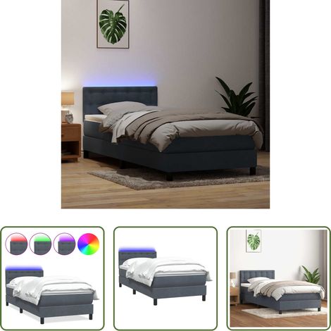 vidaXL LED-Leuchten - Boxspringbett mit Matratze & LED Dunkelgrau 80x210 cm Samt (1/5)