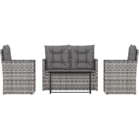 Maison Exclusive - Set Divani da Esterno 4 pz con Cuscini in Polyrattan Grigio (1/5)
