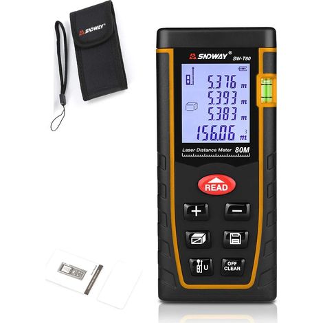 Herramienta de medición láser de 80 m, área, volumen, medición pitagórica, calibración automática, cambio de unidades m/in/ft (sin batería) (1/5)