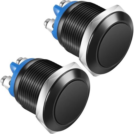 2 Stück 16-mm-Momenttaster, Schutzart IP65, 3 A/12 V, 24 V, 36 V DC, 110 V, 250 V AC, 1 Schließer, SPST-Schraubklemmen, wasserdichtes Gehäuse aus Aluminiumlegierung, schwarz (1/5)