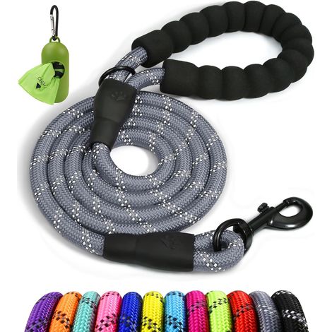 Laisse Chien Corde, Poignée Rembourrée, 1,5 m, Gris Ultra-Résistante Grade Escalade Ø 1,2 cm, Pour Grand Chien qui Tire, Prise en Main Douce Sans Brûlure, Balade Quotidienne (1/5)