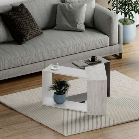Tavolino da salotto 100x52h cm in legno colore cemento, bianco e bianco vintage - Trio (1/5)
