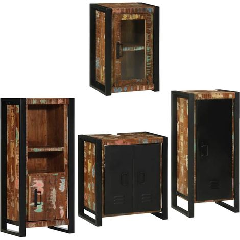 Badezimmermöbel-Set mit Regal 4 pcs Mehrfarbig Massives Altholz (1/5)