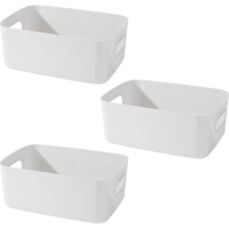 3 Panier de rangement, Plastique, Poignées, Empilable, Cuisine