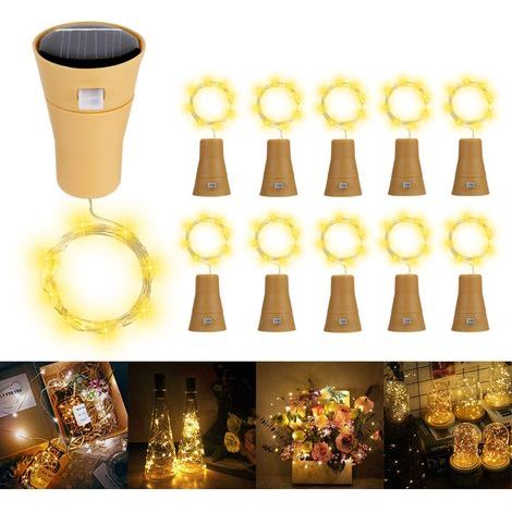 Solar LED Bottle Cap String Lights, 1m 10 LEDs Copper Wire Decorative Light for DIY Bottle/Bar/Bedroom/Wedding/Christmas/Party - Warm White Pack of 10 (1/5)