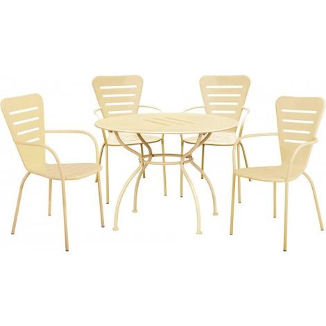 Set tavolo 106cm con 4 sedie impilabili da esterno in metallo crema, Fredi Venira