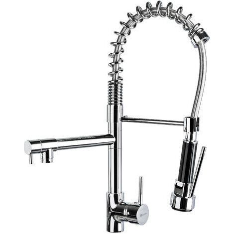 Robinet de cuisine professionnel avec douchette extractible et tuyaux d'arrivée d'eau – Argent (1/4)