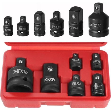 Kit de 6 adaptateurs de douilles à chocs – Acier chrome vanadium – 1/4' à 3/8', 3/8' à 1/4', 3/8' à 1/2', 1/2' à 3/4' – Pour travaux lourds (1/5)